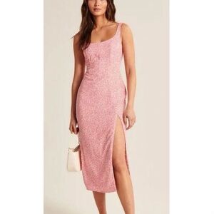 Abercrombie & Fitch Pink Floral Slit Midi Dress